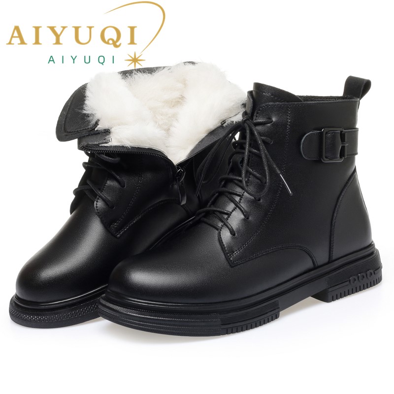 AIYUQI Women's Winter Boots Non-slip 2024 New Genuine Leather Women's Short Boots Large Size Wool Warm Snow Boots For Women