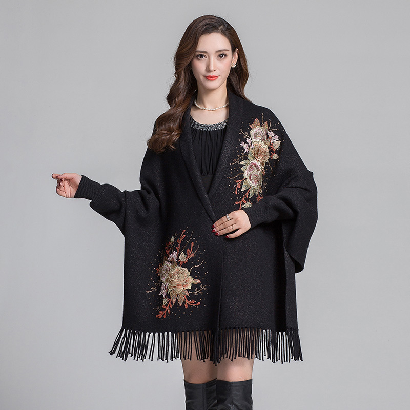 Sleeved Shawl for Women in Autumn and Winter Thick Scarf Embroidered with Hot Diamonds Cheongsam Shawl for Weddings Outer Cloak 0233#