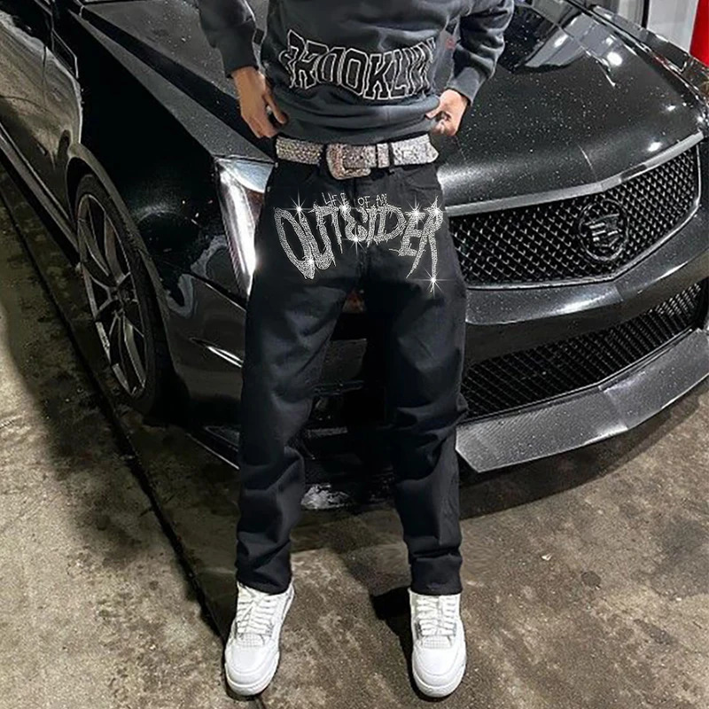 Men Black Stretch Slim Fit Hole Jeans High Quality Moto Trousers Streetwear Denim Pencil Pants Y2k 240826Z