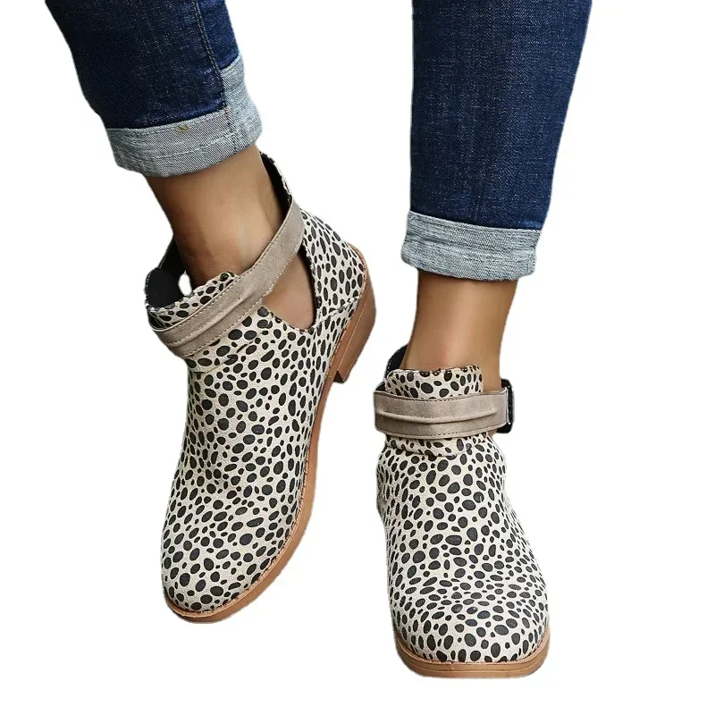 Ankle Women Square Heel Vintage Leather Shoes Female Autumn Buckle Strap Round Toe Casual Short Boots Plus Size 35-43 2e54