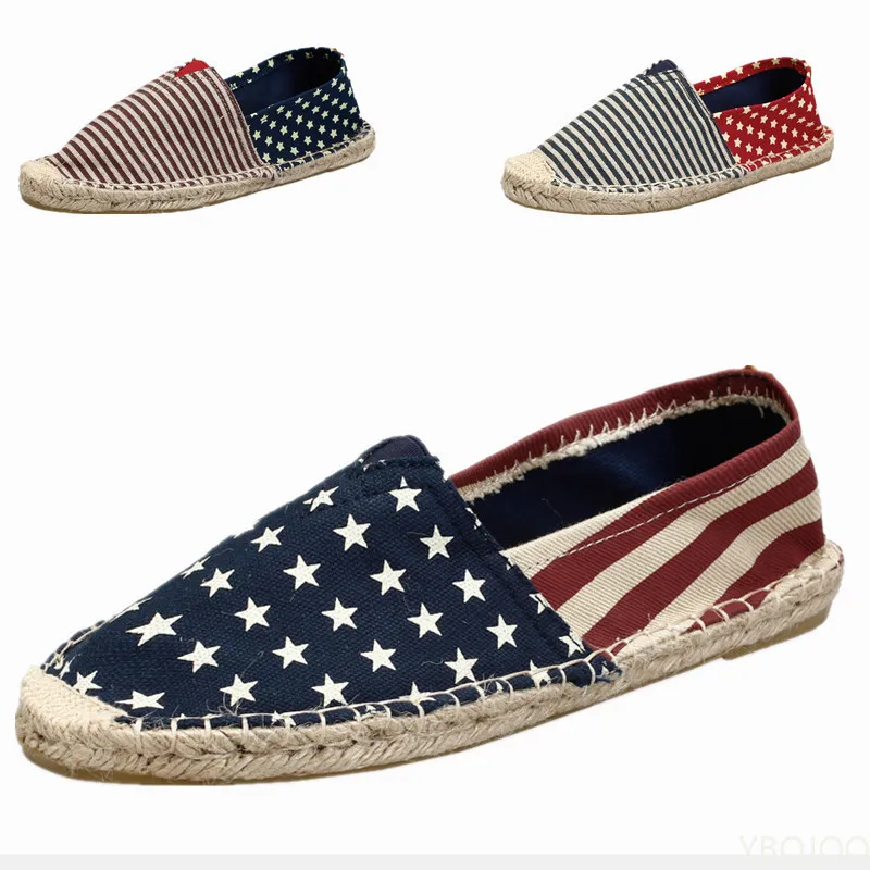 Mens Espadrilles Men Patchwork Slip on Summer Shoes Men Loafers Breathable Canvas Men Shoes Jute Wrapped Women Shoes Unisex