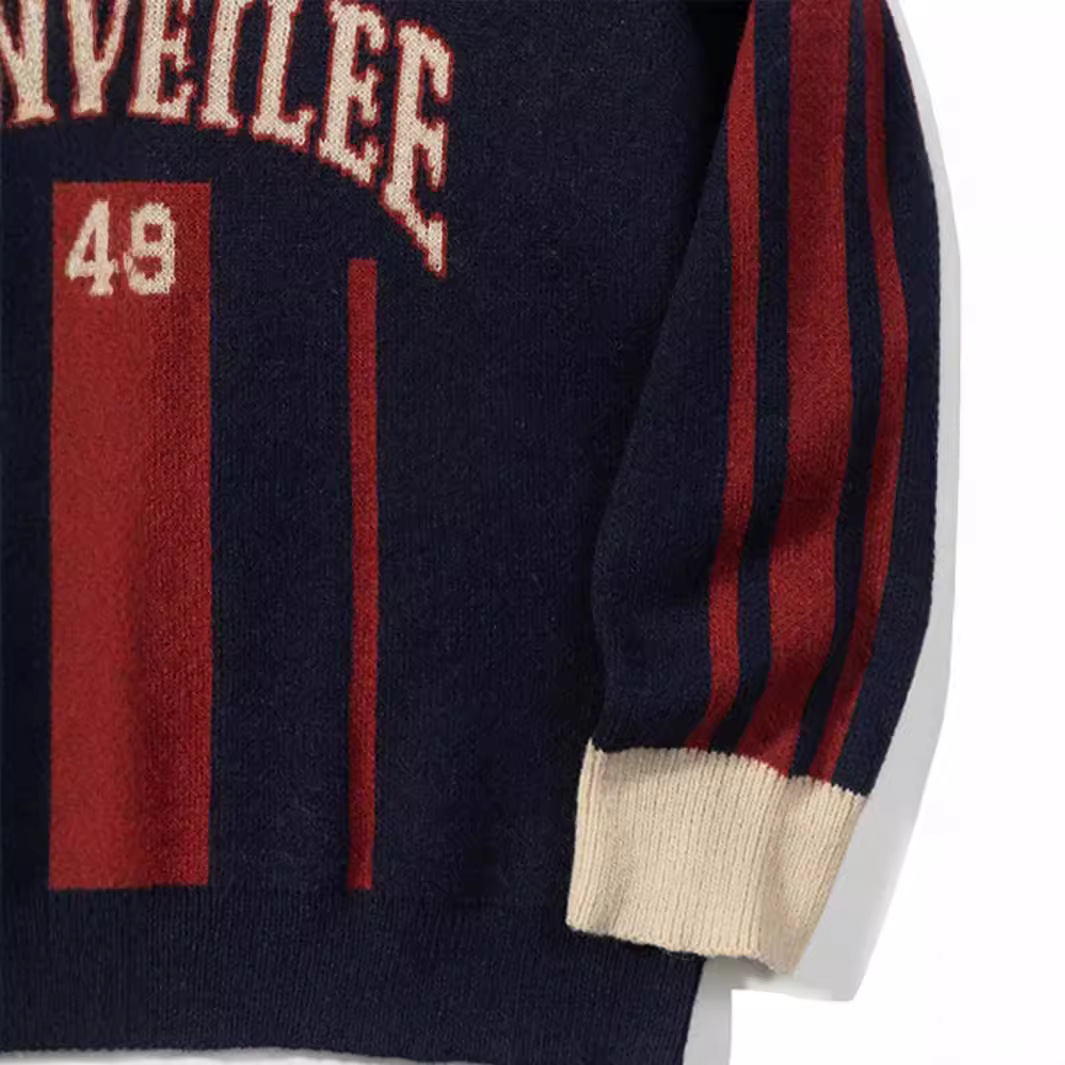 Trendy Style Autumn New American Color Blocked Knitted Design Versatile Casual Sweater for Men and Women Couples - view 4