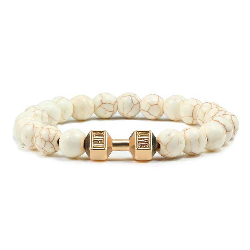 High quality mens bead bracelet natural black fused rock dumbbell charm bracelet energy fitness barbell fashionable womens jewelry W240830