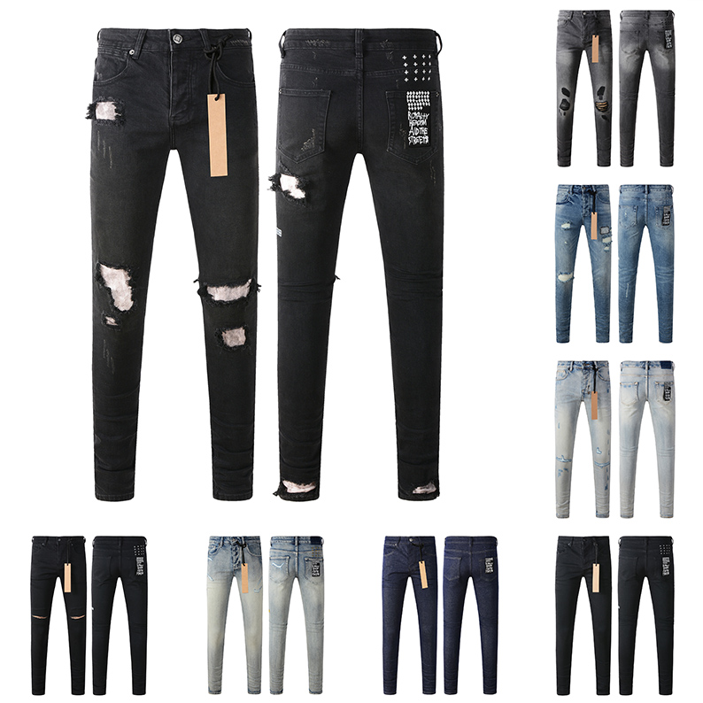 Mens Stylish Distressed Denim Jeans with Rip Details - Slim Cut Fashion Pants