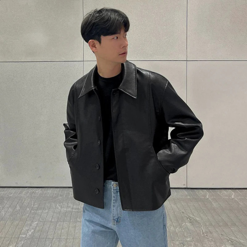 IEFB Short Motorcycle Pu Leather Coat Trend Mens Autumn Korean Style High End Lapel Loose Jacket Fashion Streetwear 9C1118 240830