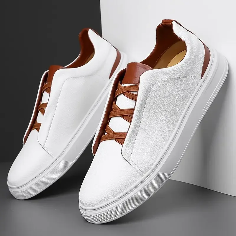 Men's Leather Casual Shoes High Quality Slip on Soft Leather Soft Sole Breathable Shoes Fashion Textured Leather-Shoes
