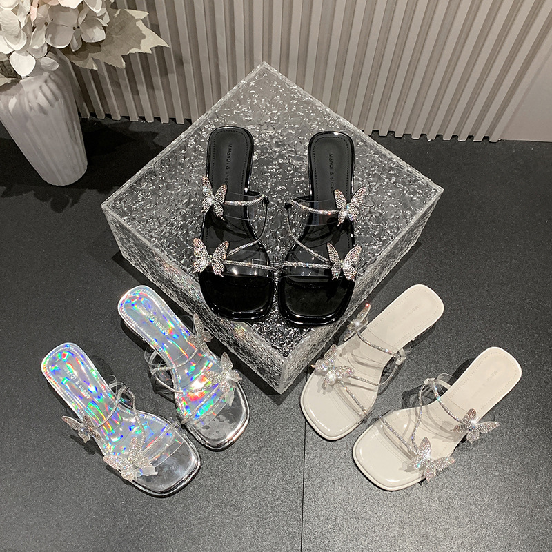 Women Shoes Gentle Style Butterfly Design High Heel New Fashion Transparent Slippers Free shipping