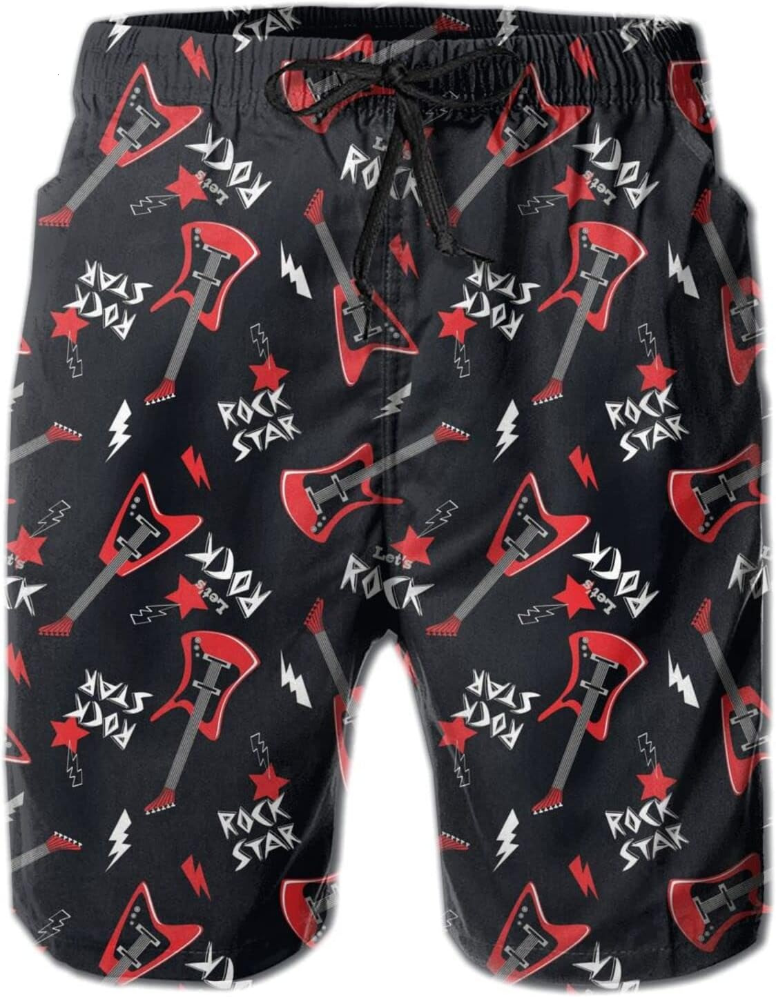 Mens Shorts 3D Printed Pattern Rock Guitar Swim Trunks Quick Dry Stylish Beach Board Swimwear