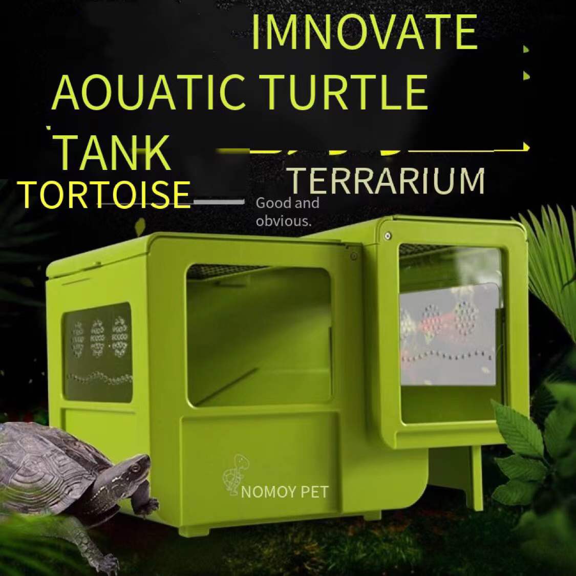 Aquarium turtle tank with tanning table turtle villa tank amphibious tank lizard crawling pet breeding box aquarium accessorie，‘