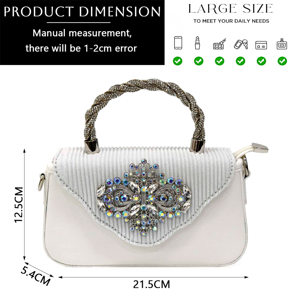Venus Chan 2024 Latest Wedding Pointed Toe Women's Shoes High Heel White Color Rhinestones Party Ladies Shoes And Bag Set