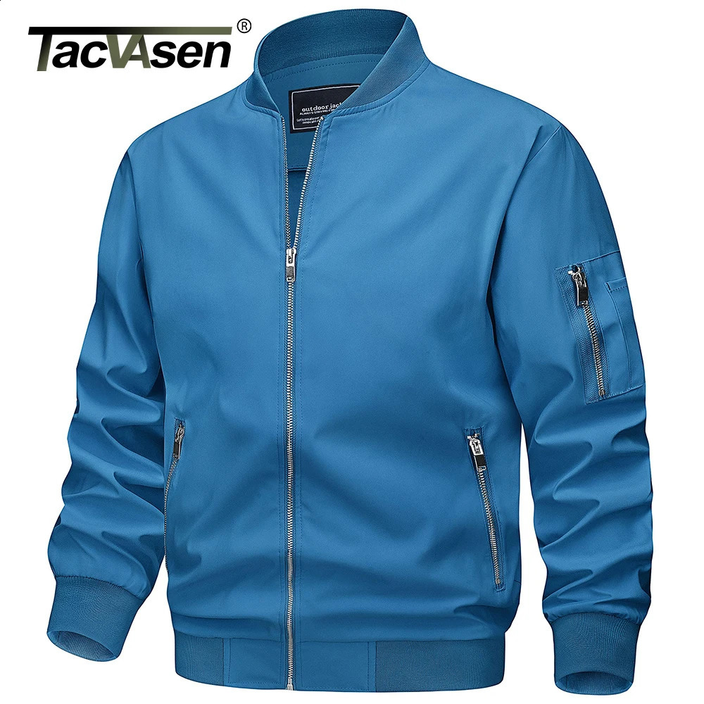 TACVASEN Spring Fall Thin Bomber Jackets Mens Jacket Lightweight Casual Windbreaker Zip Pockets Coats Biker Outwear Outdoor Male 240830