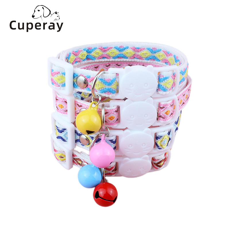 Adjustable Cat Collar with Bell To Prevent Getting Lost, Colorful Plaid Jacquard Pet Collar for Kitten and Puppy Pet Accessories