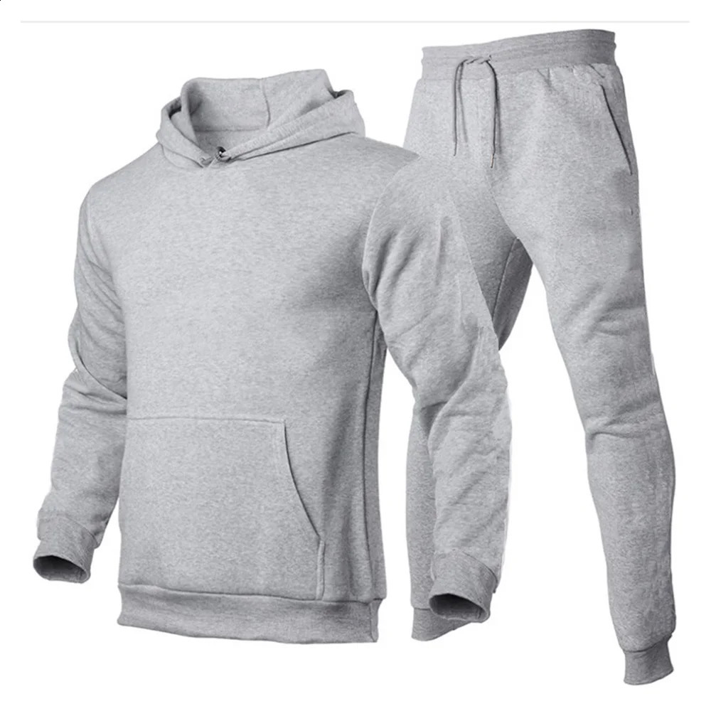 2024 Mens Tracksuit Hooded Pullover Sweatpants Sports Suit Casual Jogger Sportswear 2 Piece Male Fleece Streetwear Sets 240826Z