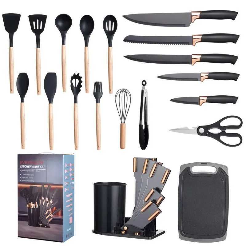 19 sets of kitchen utensils and knives silicone cooking utensils stainless steel chef knives cutting plates kitchen cooking toolsX240831