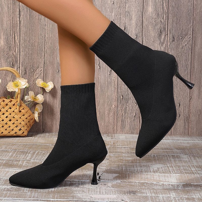 Pointed Toe Elastic Knitting Sock Boots Women Sexy Stiletto High Heels Shoes Woman Spring Autumn Fashion Slip On Ankle Boots