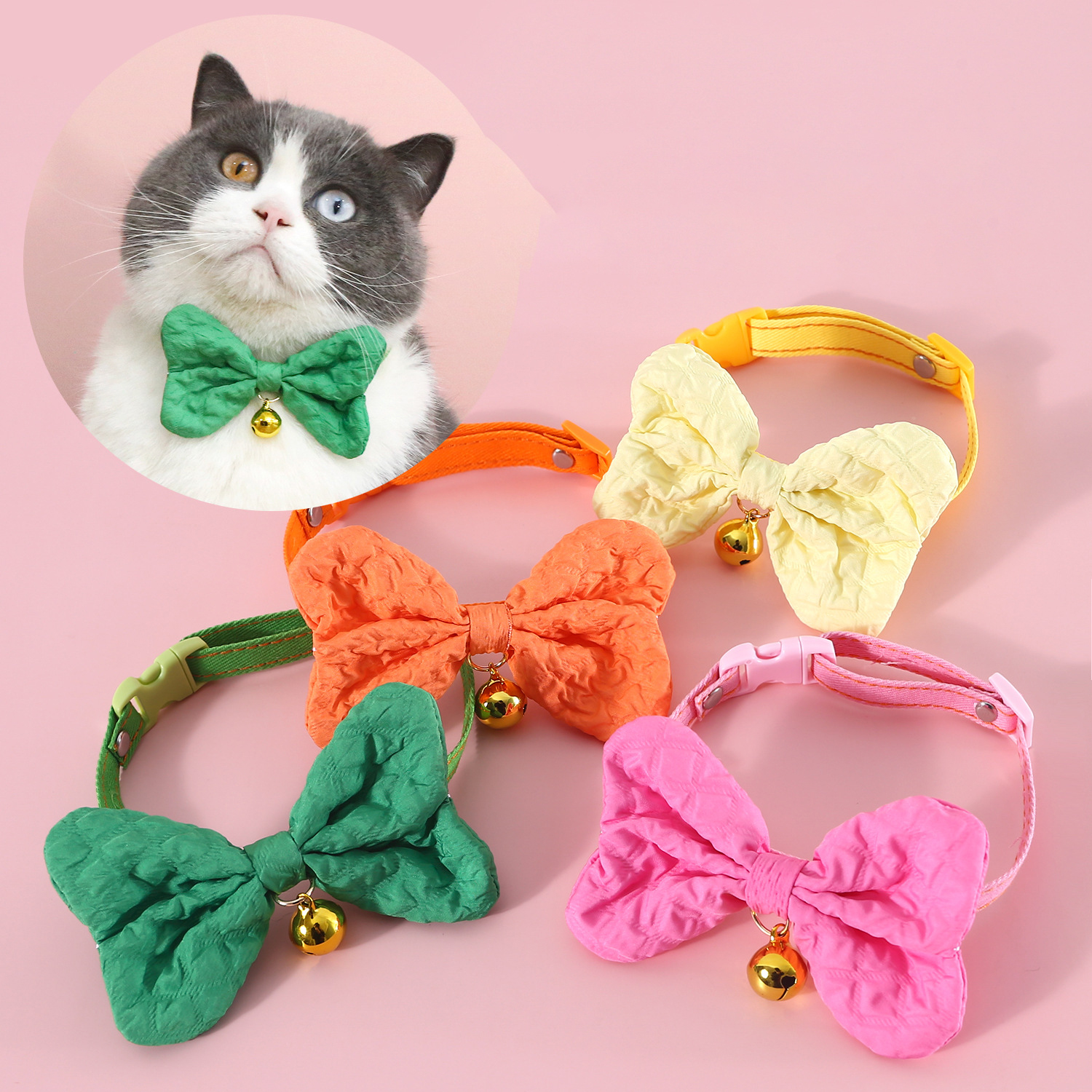 Bow Cat Collar Candy Color Denim Pet Collar Adjustable Bell Cat Keep Lost Puppy Necklace Bow Tie Accessory for Cats and Puppies