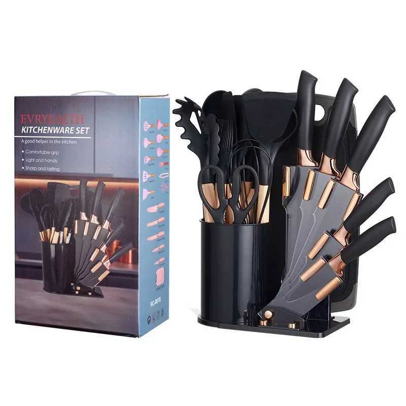 19 sets of kitchen utensils and knives silicone cooking utensils stainless steel chef knives cutting plates kitchen cooking toolsX240831