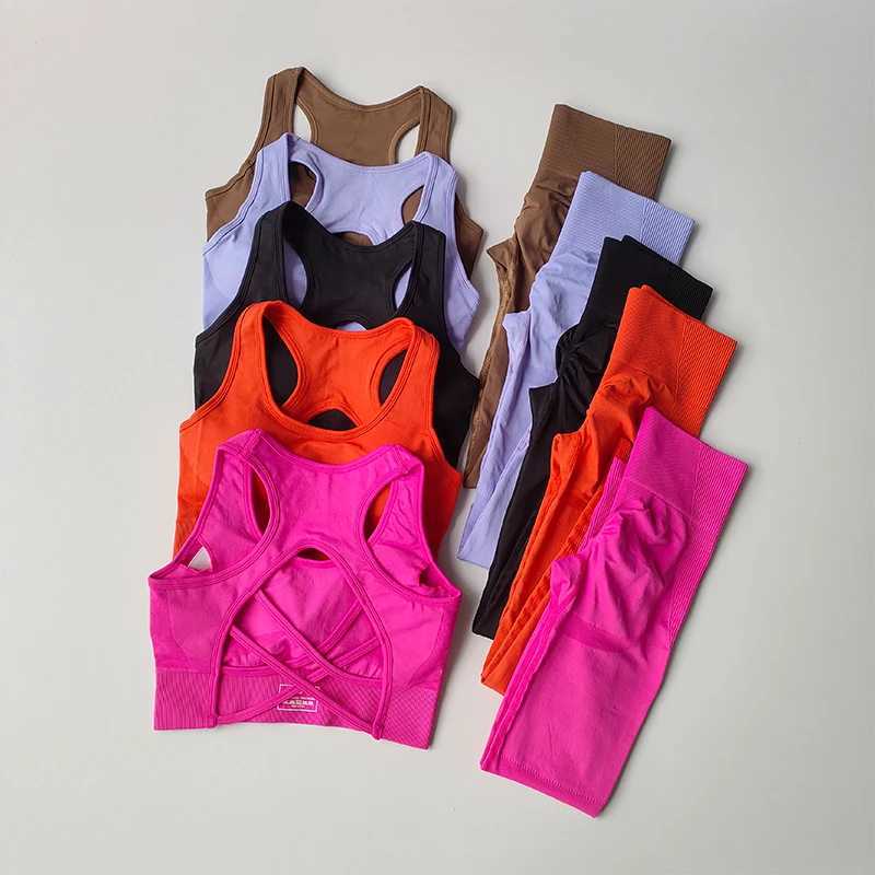 2PCS sports bra womens set professional fitness vest top-level bra shockproof running leg yoga set beautiful back bra clothingW250411