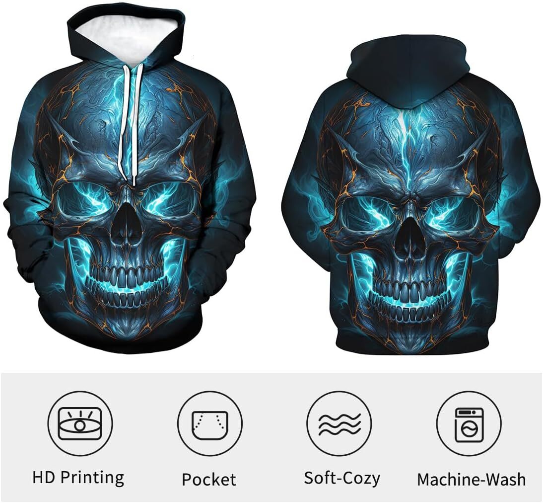 Halloween Hoodie for Mens Skull Hoodie For Men 3D Print Novelty Graphic Hoodies Fashion Sweatshirts Graphic Pullover Long Sleeve