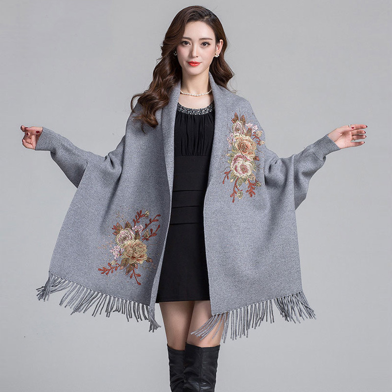Sleeved Shawl for Women in Autumn and Winter Thick Scarf Embroidered with Hot Diamonds Cheongsam Shawl for Weddings Outer Cloak 0233#