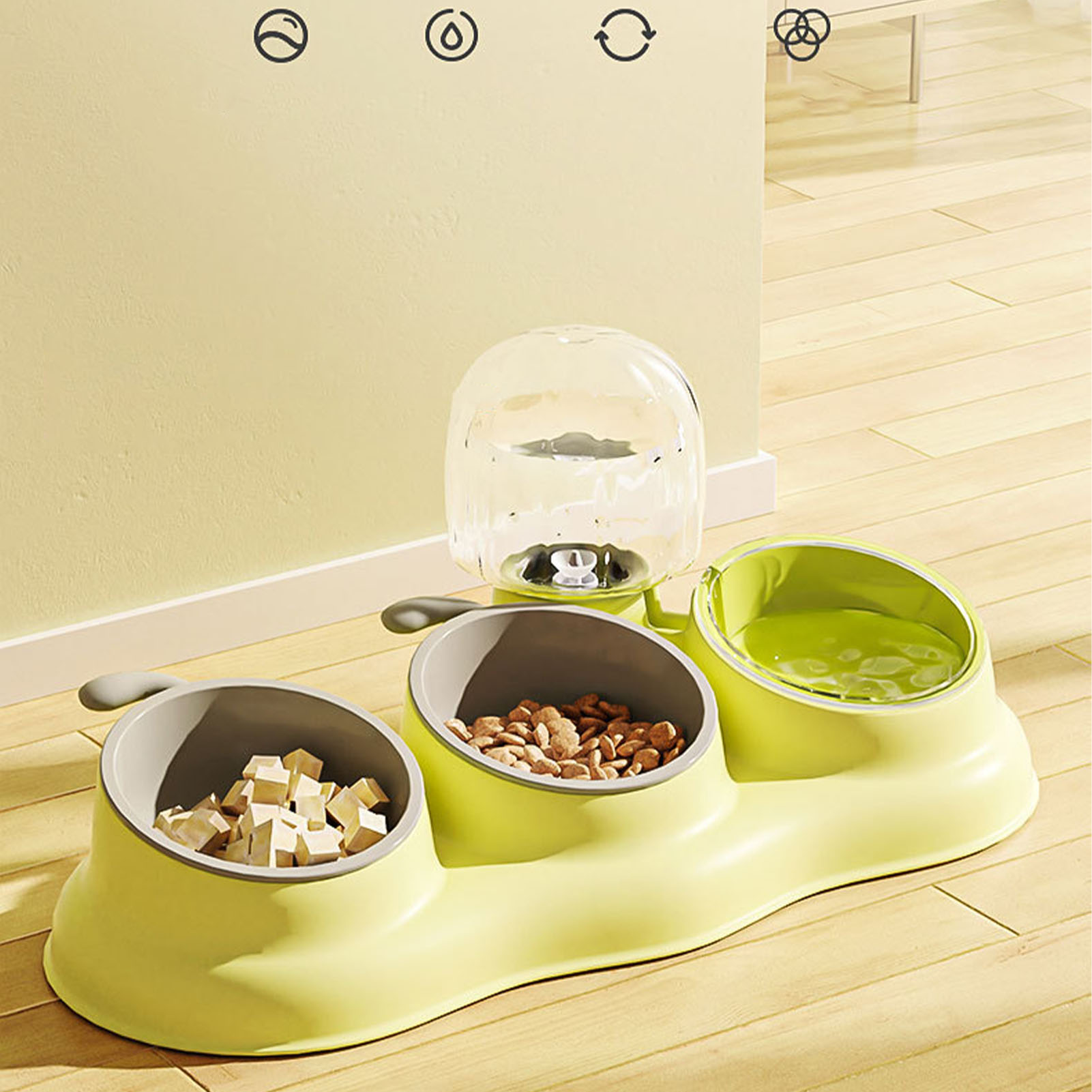 Pet Water Food Bowls 3 In 1 Tilted Detachable Dog Bowls With Automatic Waterer Bottle For Puppy Cat
