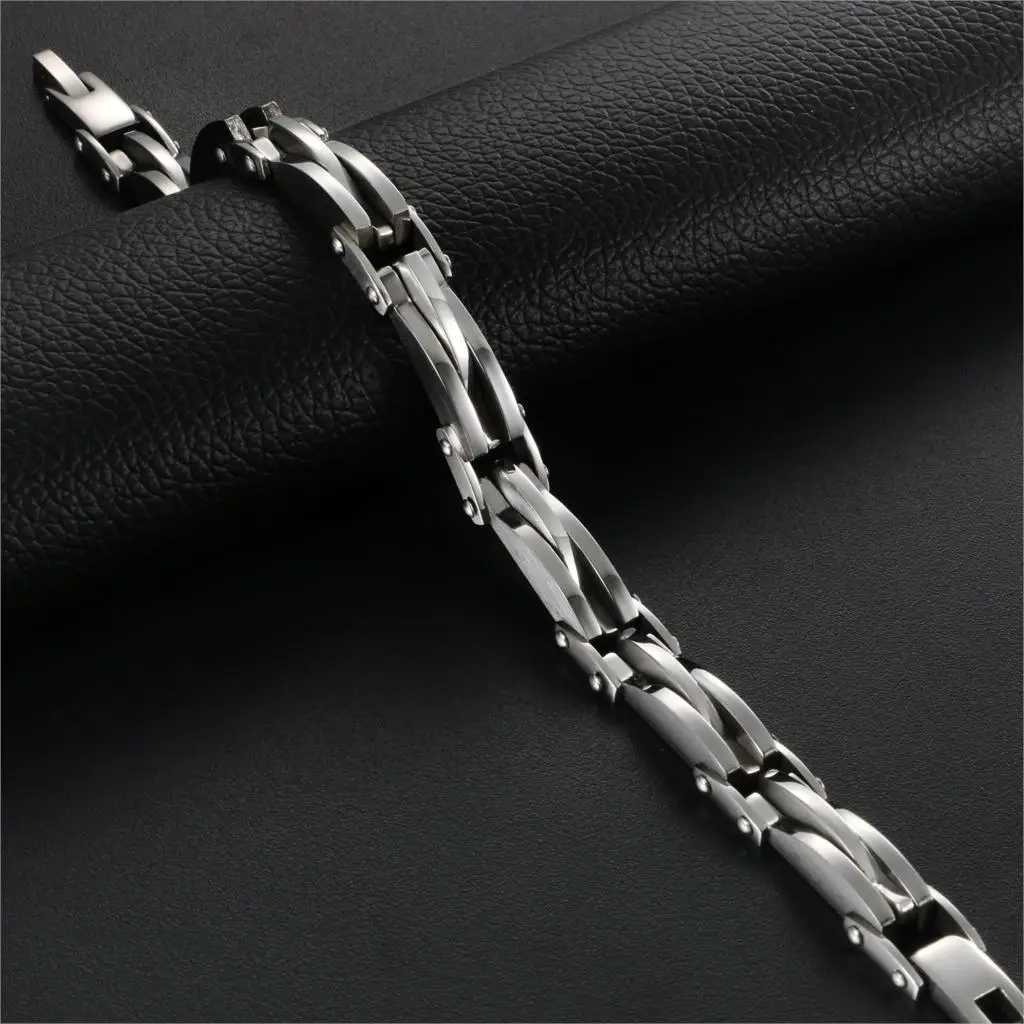 BONISKISS Mens Stainless Steel Double tone Diamond Cool Chain Bracelet Cuff Gold/Silver Colored Wristband Jewelry Christmas Gift W240830