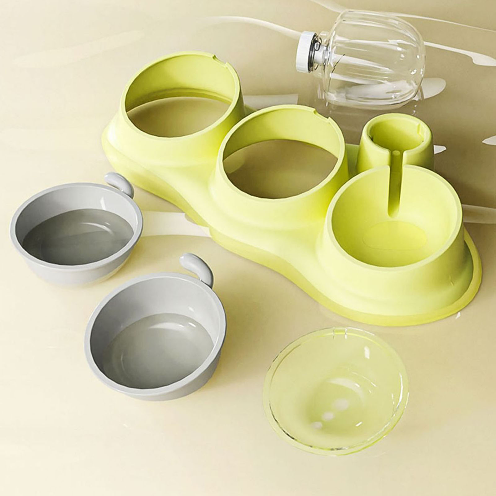 Pet Water Food Bowls 3 In 1 Tilted Detachable Dog Bowls With Automatic Waterer Bottle For Puppy Cat