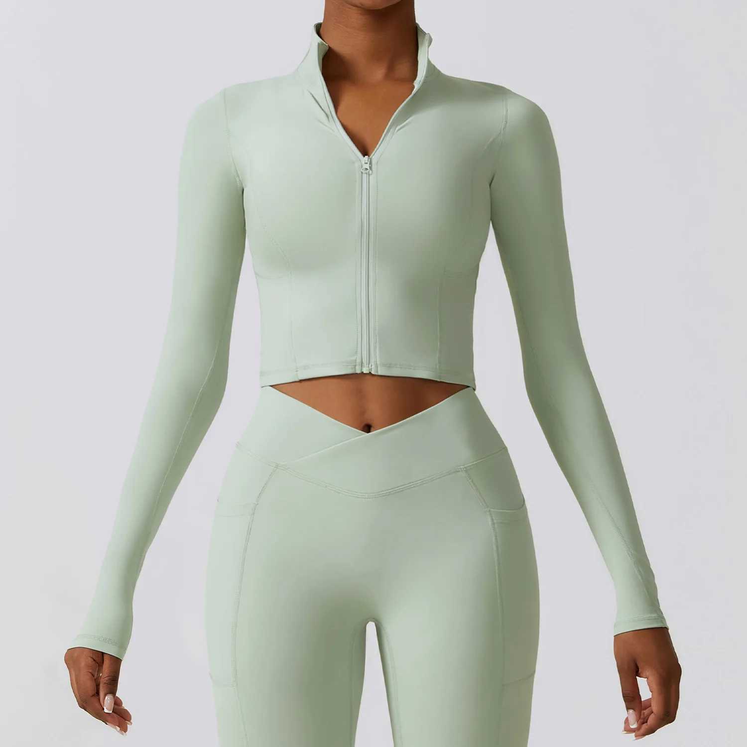 Zipper sports top womens gym long sleeved fitness jacket running womens clothing running exercise tight fitness top yoga shirt W250326