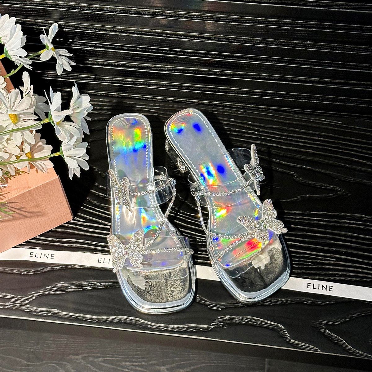 Women Shoes Gentle Style Butterfly Design High Heel New Fashion Transparent Slippers Free shipping