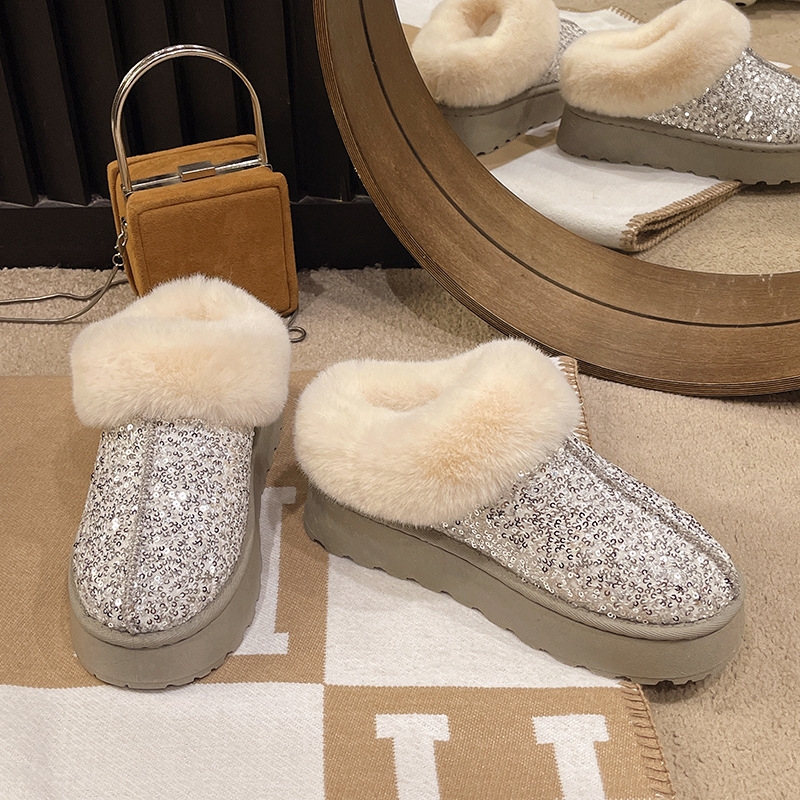 Free shipping 2024 new autumn winter soled plush snow boots with thick sequins suitable for women in pink black sier and gold sizes 36-43