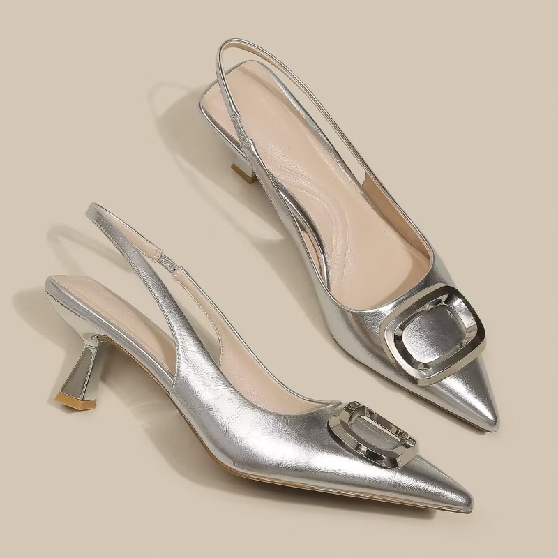 Woman Brand Sgback Shoes Fashion 2024 Spring New Ladies High Heels Elegant Med Heel Pointed Toe Slip on Sandal Mules Q44 c857