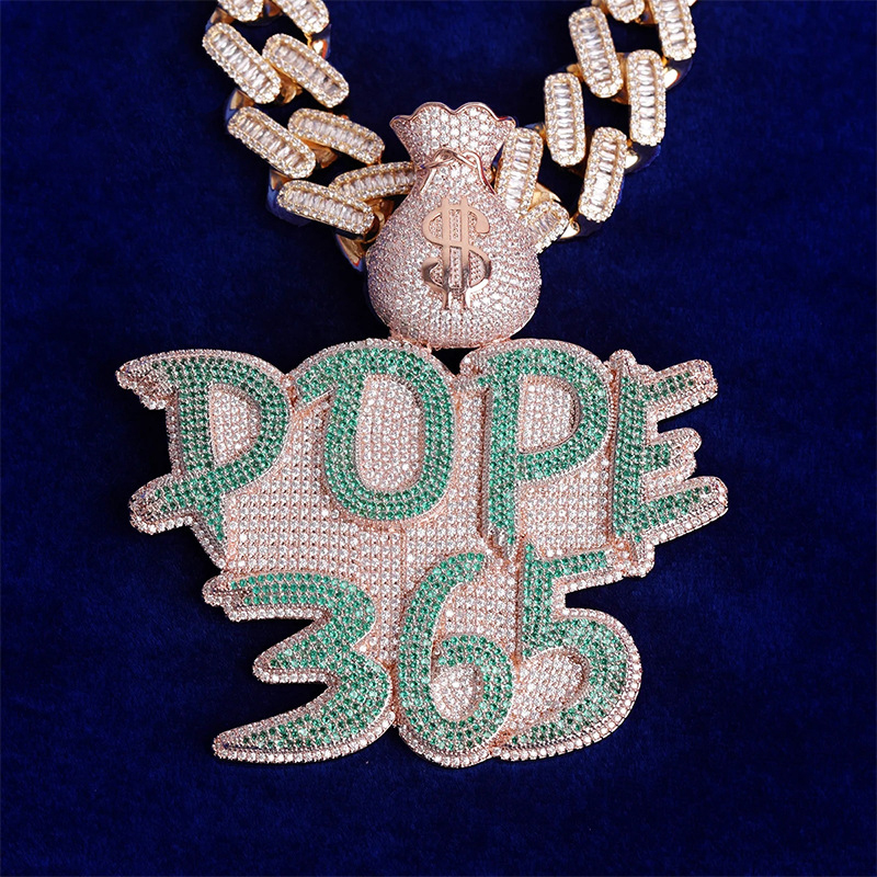 Hip Hop Custom Colorful Money Bag DIY Letters Pendant Necklace 5A Zircons Mens Jewelry