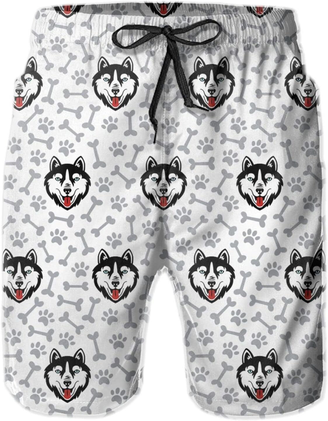 Mens Shorts 3D Printed Pattern Funny Husky Dog Swim Trunks Quick Dry Casual Beach Board Swimwear