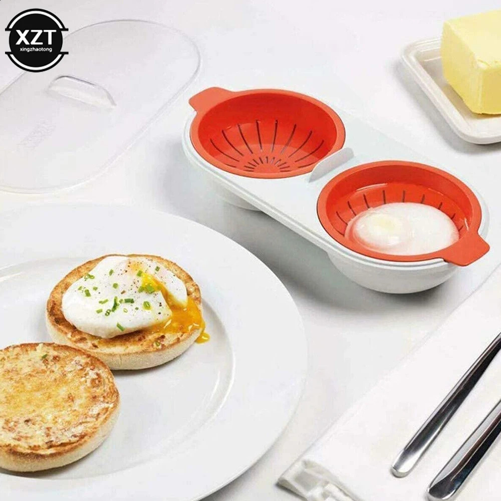 Microwave Egg Poacher Food Grades Plastic Cookware Double Cup Boiler Kitchen Steamed Set Cooker Tools 240830