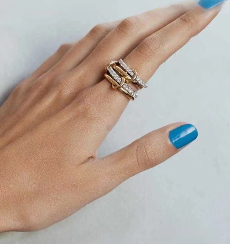 Stacking K gold Four piece Rings for women men spinelli kilcol rings with Dia Ring overlapping designer jewelry Open ring average size