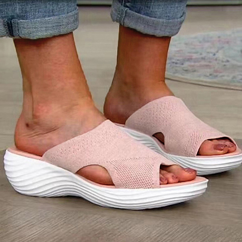 Women's Sandals Soft Bottom Summer Sandals Wedge Heels Shoes For Women Stretch Fabric Slippers Summer Footwear Heeled Sandals