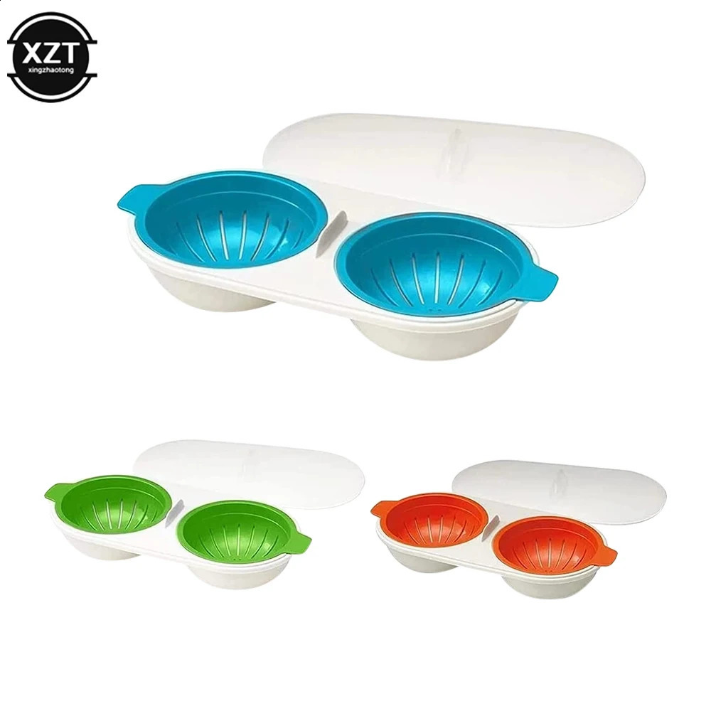 Microwave Egg Poacher Food Grades Plastic Cookware Double Cup Boiler Kitchen Steamed Set Cooker Tools 240830