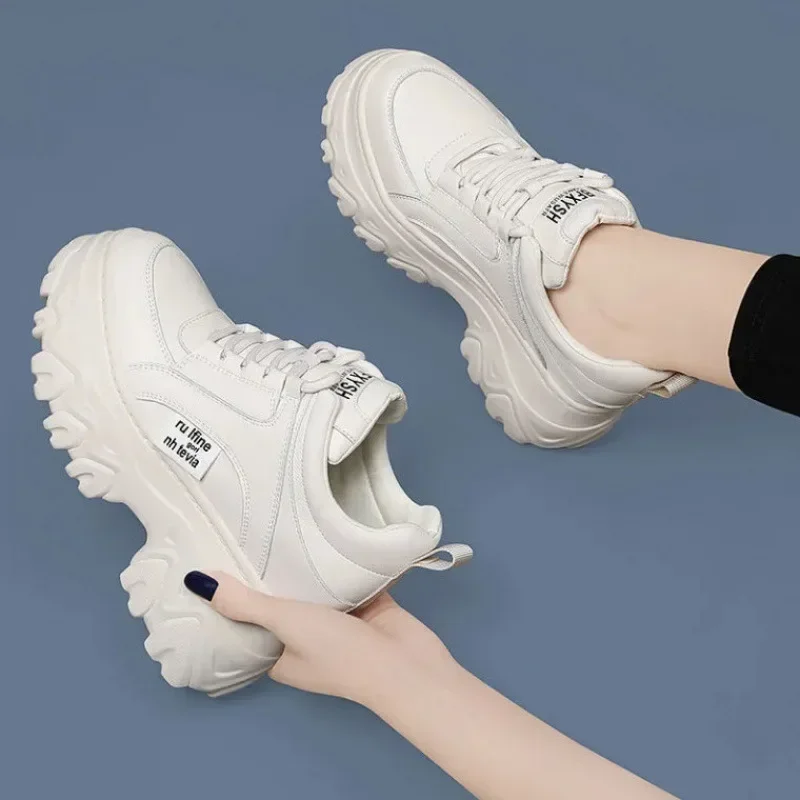 White Black Chunky Women Spring Autumn Thick Bottom Dad Shoes Woman Fashion PU Leather Platform Sneakers Ladies2024