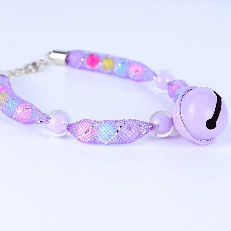 Pet Collar Necklace Hand Woven Cat Collars with Bell Cute Dog Neck Beaded Acrylic Beaded Kitten Collar Pet Accessories Supplies