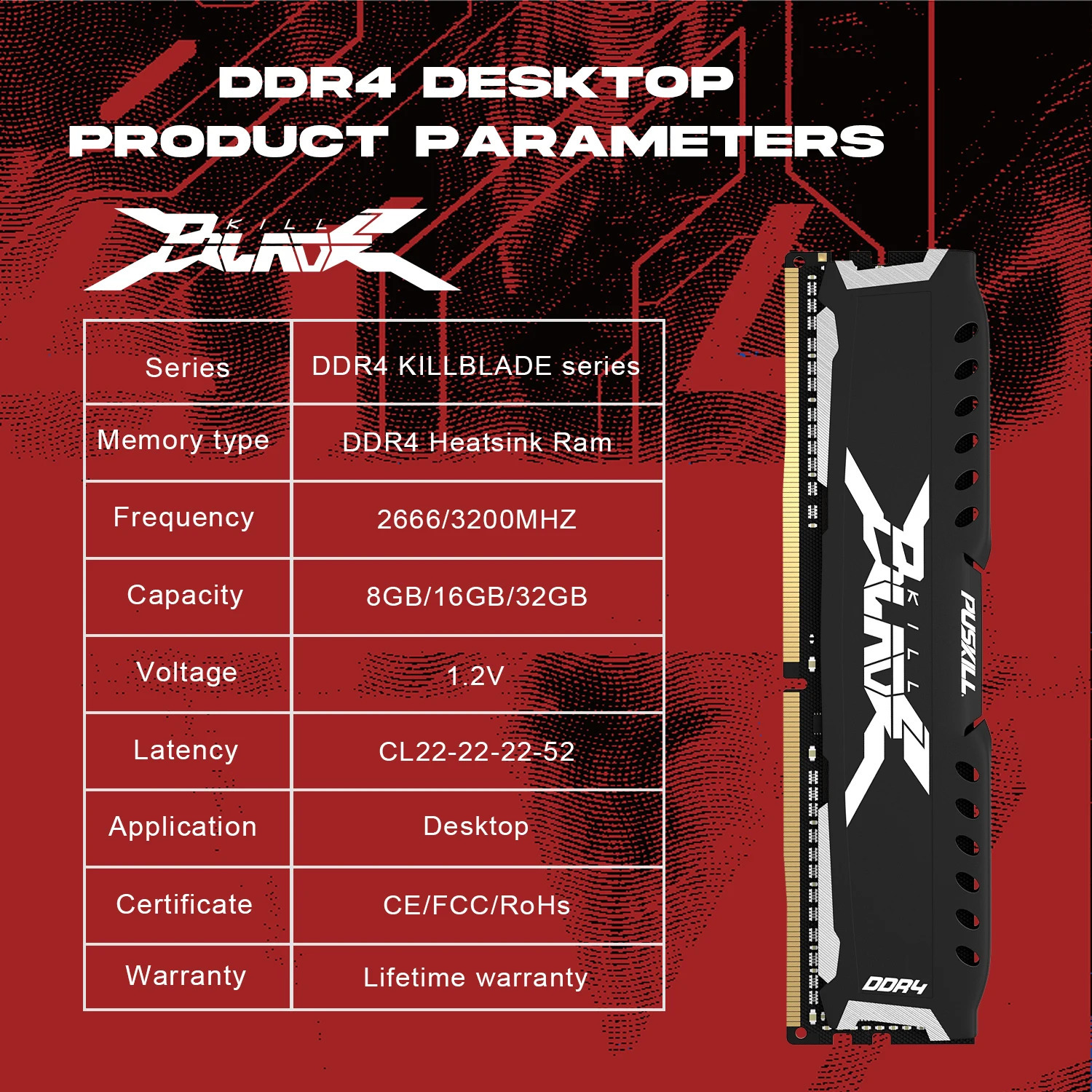 PUSKILL RAM DDR4 16GB 8GB 12V 3200MHz 2666MHz Desktop Computer UDIMM Cooling Vest Memory Memoria 240828