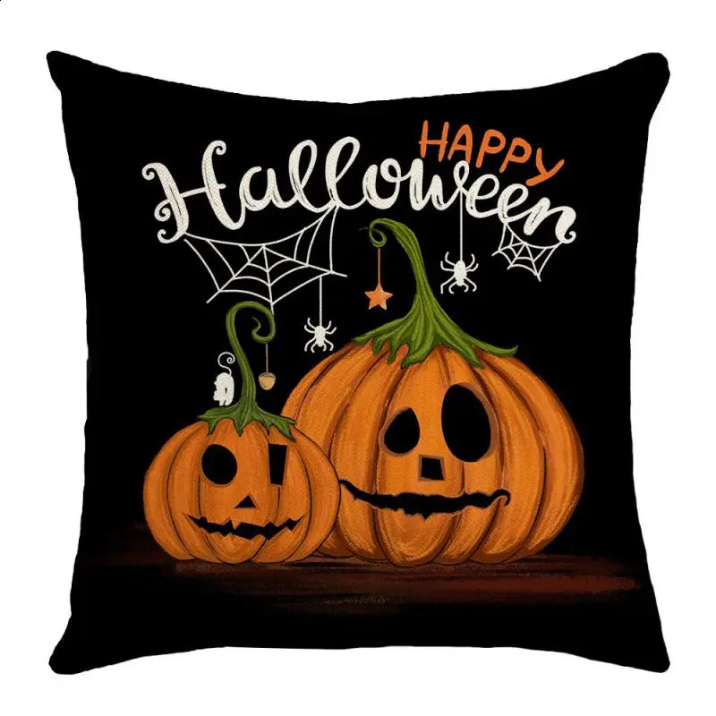 45Cm Halloween Pillowcase Home Decorative Sofa Cushion Covers Pumpkin Cat Witch Hat Printed Throw Pillow Cover 240830