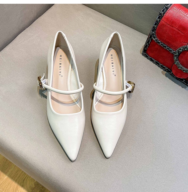 2024 Woman Elegant Summer French Pointed Toe Mary Janes Casual Chunky Heels Female Retro Low Heeled New Women Shoes Q130