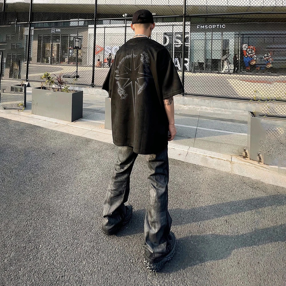 Black Vintage Jeans Men Baggy Streetwear Casual Y2k Fashion Straight Leg Trousers 2024 Summer Wide Punk Loose Denim Pants 240830