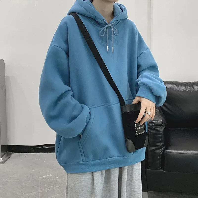 Autumn Solid Color Loose-fit Korean Style Casual Long Sleeve Hooded Pullover Sweatshirt Trendy For Men Hooded Sportswear 240830