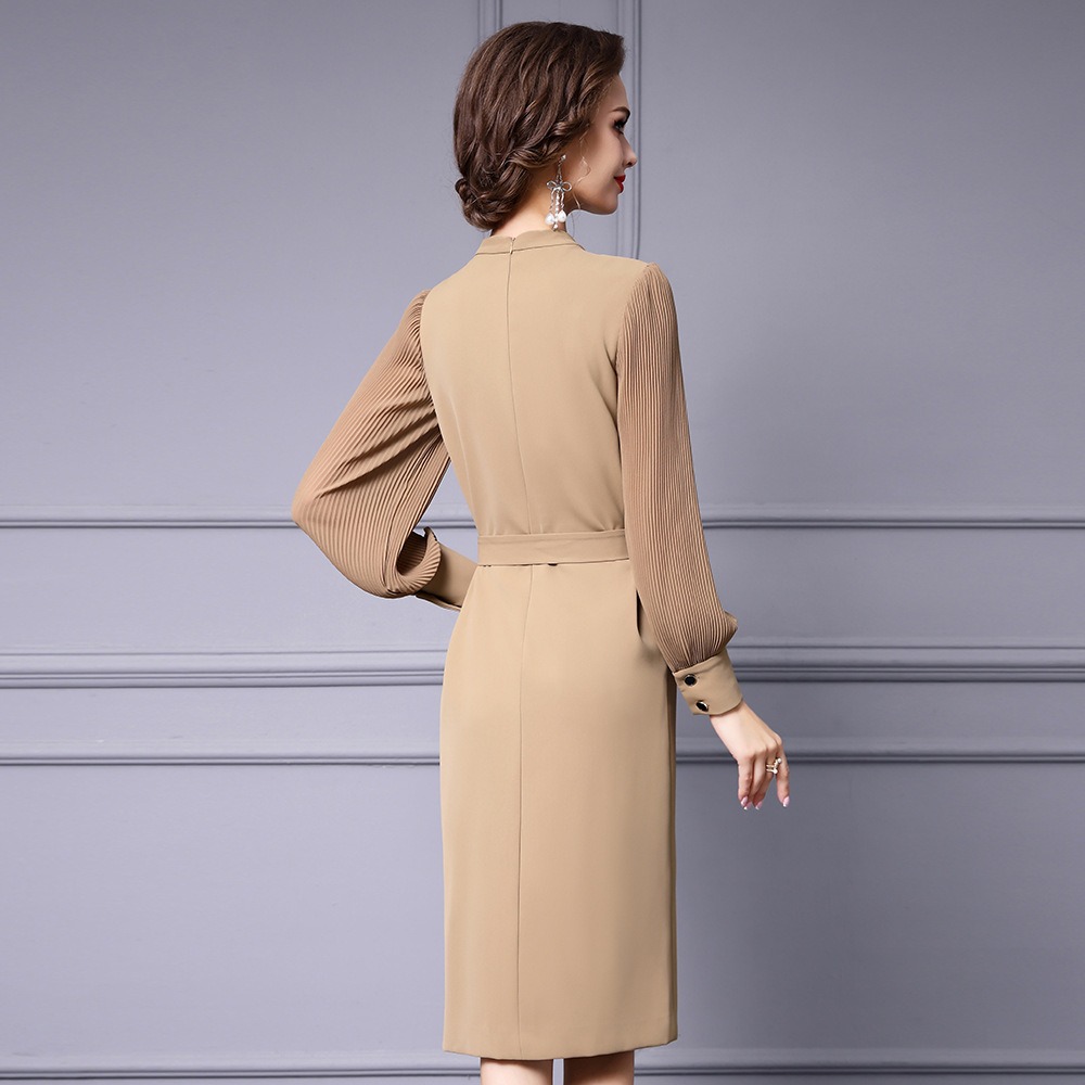 OC 413N57 Basic Casual Dresses Autumn and Winter Pleated Long Sleeved Womens Dress Shirt Commuting Skirt Customization Medium Length
