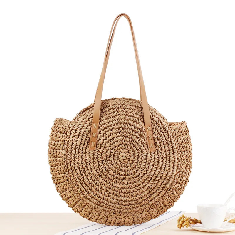 Handmade womens summer beach round straw bag suitable for women Rattan shoulder shopping wallets bohemian handbags 240830