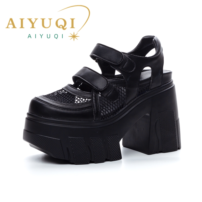 AIYUQI Women's Sandals Genuine Leather 2024 New 11cm Heel High Mesh Women Sandals Platform High Heel Sandals Women