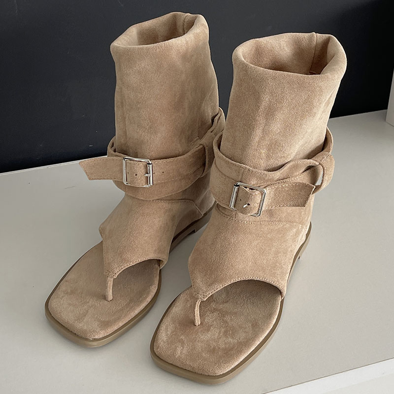 2025 new Female Fashion Height Increasing New Footwear Western Women Knee High Buckle Ladies Sandals Boots Flip ps Shoes