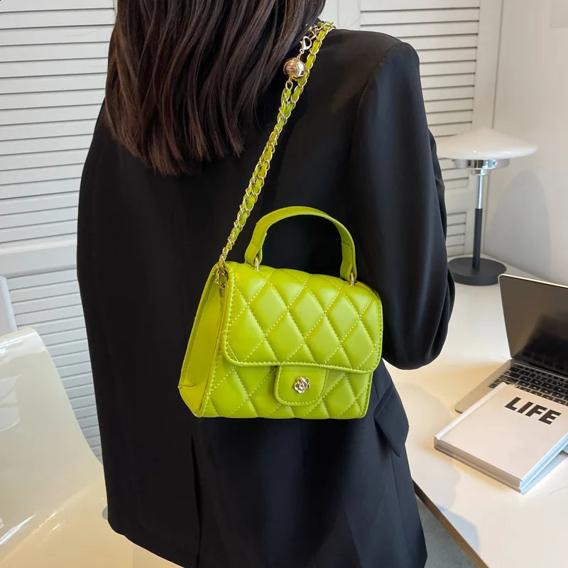 Fashion Plaid Shoulder Bag Casual Chain Strap Crossbody Bags For Women Handbags Pu Leather Small Top Handle Bags 240830