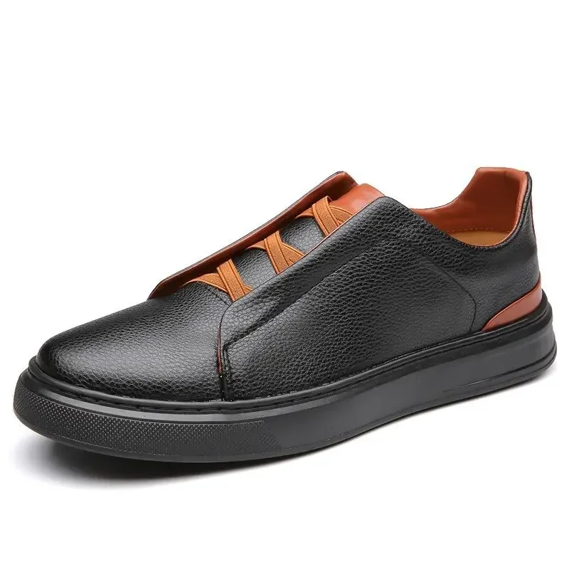 Men's Leather Casual Shoes High Quality Slip on Soft Leather Soft Sole Breathable Shoes Fashion Textured Leather-Shoes